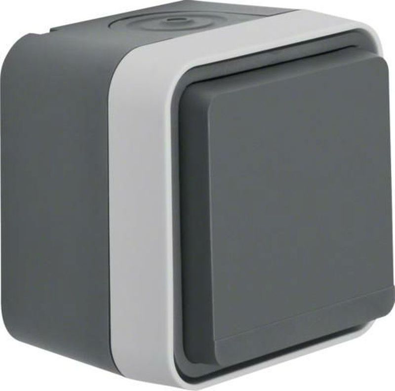 Hager Berker W.1 Gniazdo pojedyncze SCHUKO z przysłonami styków, kompletne IP55 szary 47633505