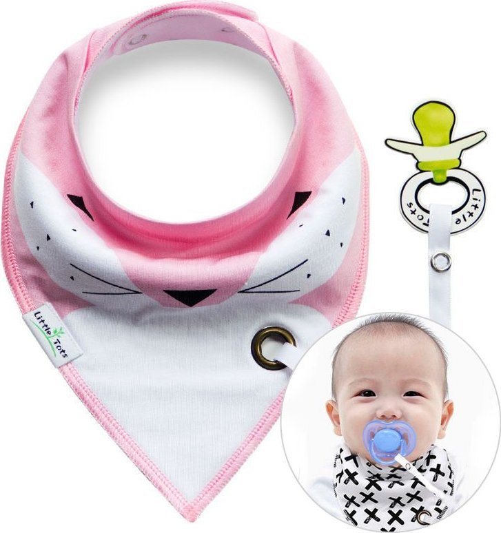 Modi Home Chusta / śliniak z zawieszką na smoczek-różowa