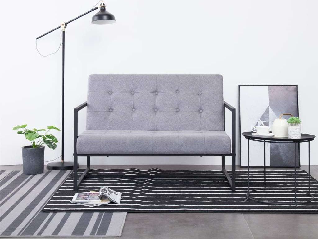 vidaXL 2-osobowa sofa z podłokietnikami, jasnoszara, stal i tkanina