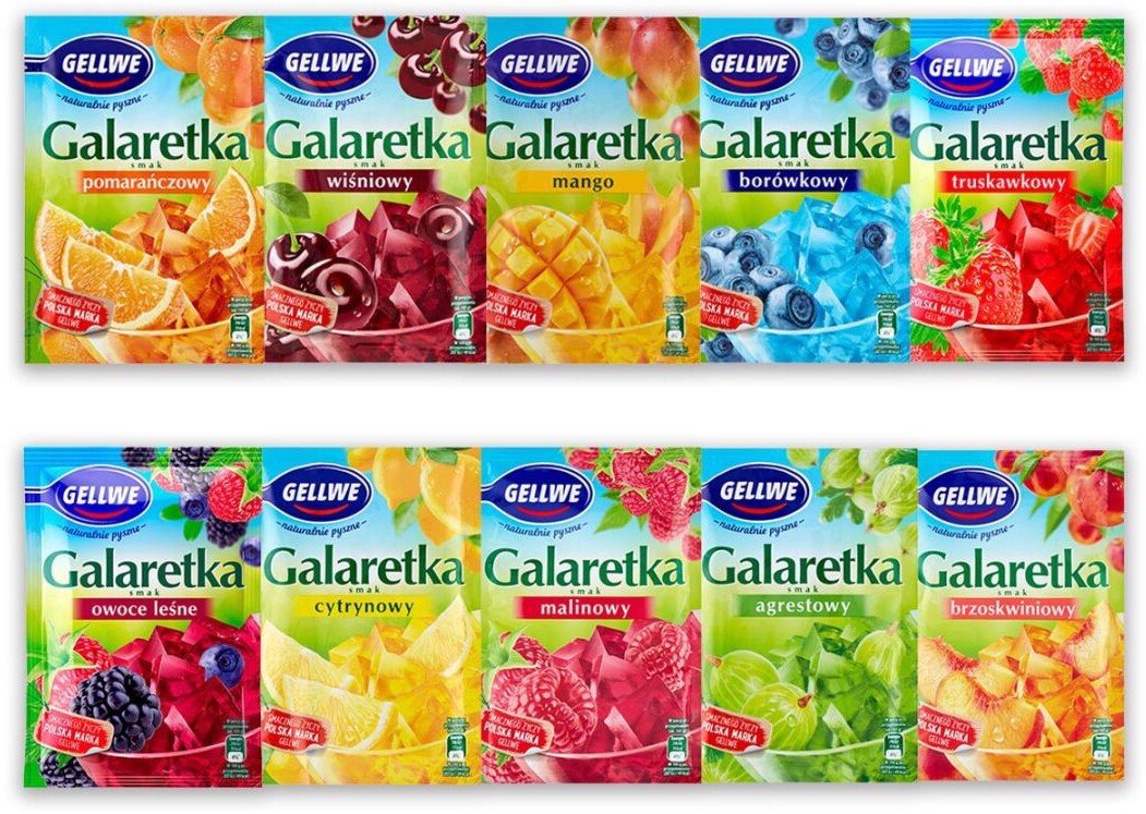 Gellwe Galaretka Mix 10 smaków 72g x 10 sztuk