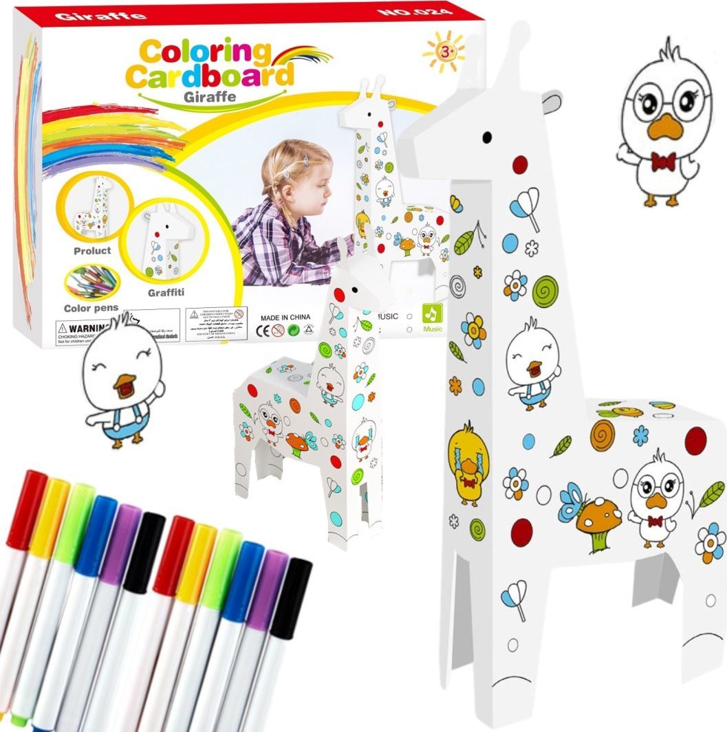 ZESTAW ARTYSTYCZNY ŻYRAFA KARTONOWA DO MALOWANIA SKŁADANIA KOLOROWANIA DUŻY