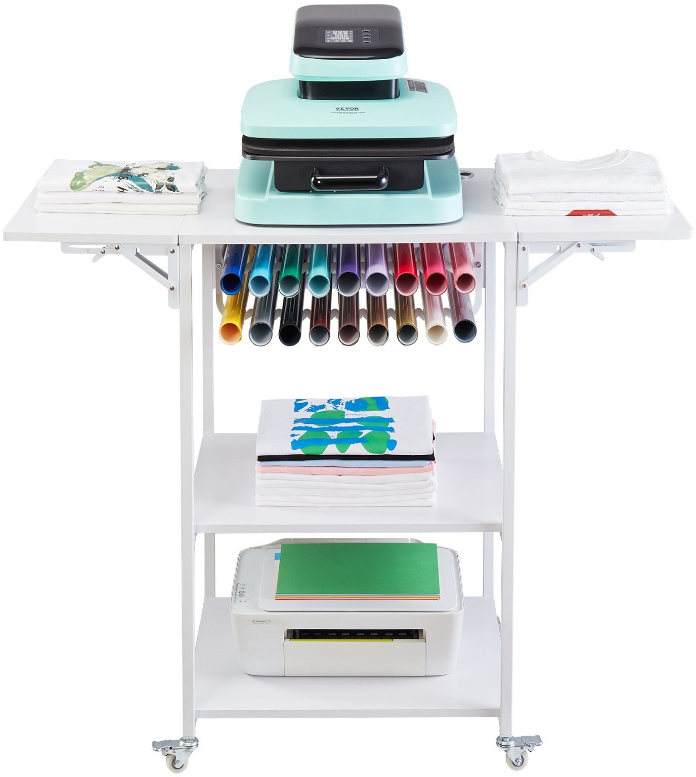 Stół do prasy termicznej 3-poziomowy mobilny stojak biały