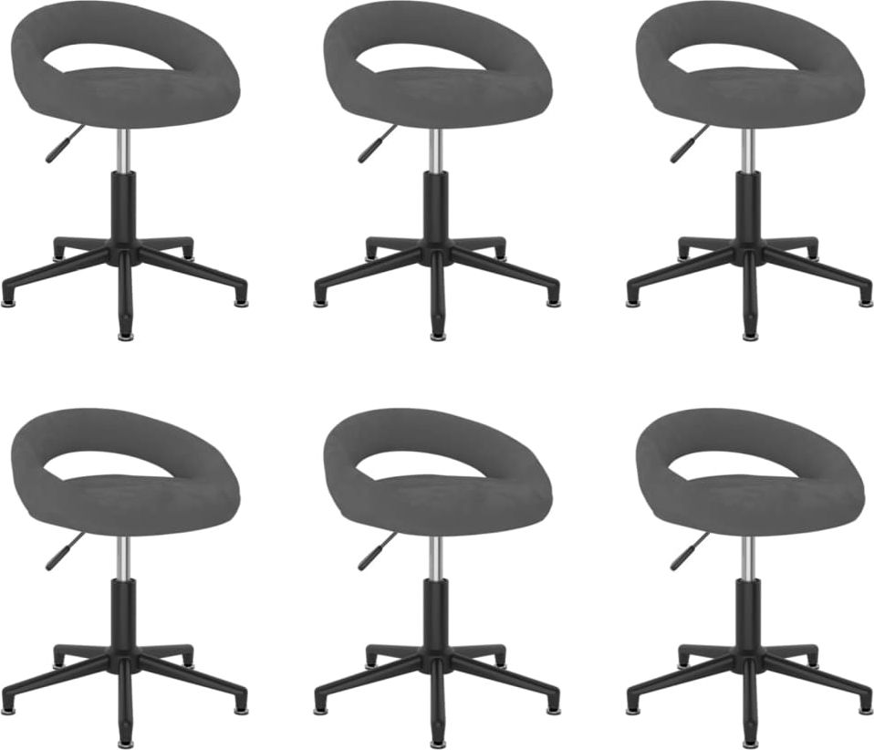 vidaXL Obrotowe krzesła stołowe, 6 szt., ciemnoszare, obite aksamitem