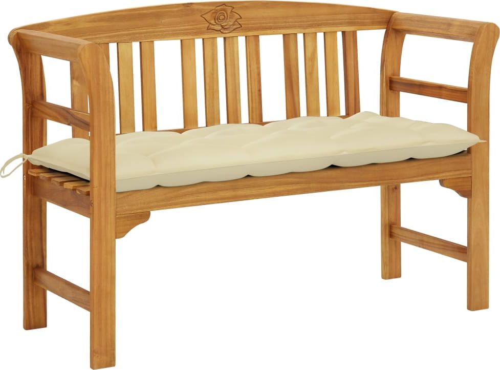 vidaXL Ławka ogrodowa z poduszką, 120 cm, lite drewno akacjowe