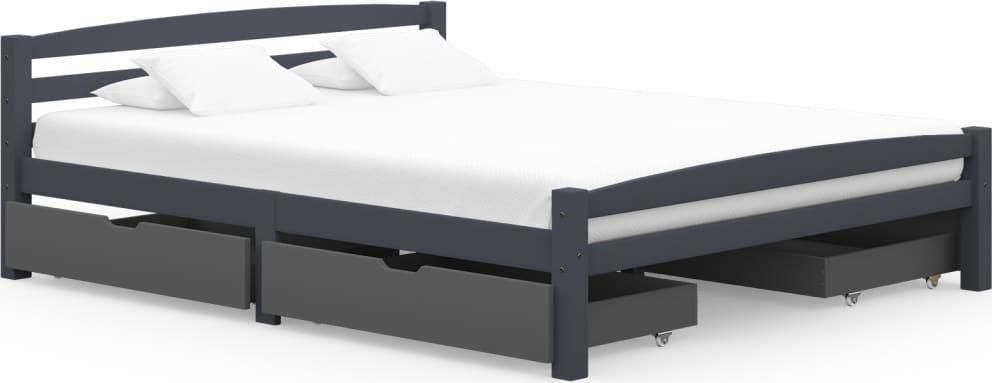 vidaXL vidaXL Rama łóżka z 4 szufladami, ciemnoszara, sosnowa, 160 x 200 cm