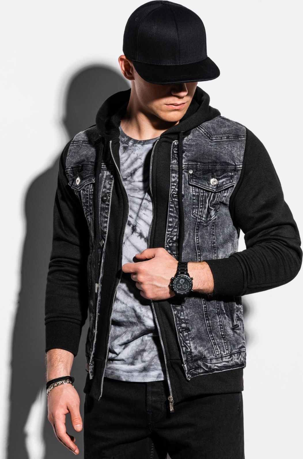 Ombre Kurtka męska jeansowa C322 - czarna M