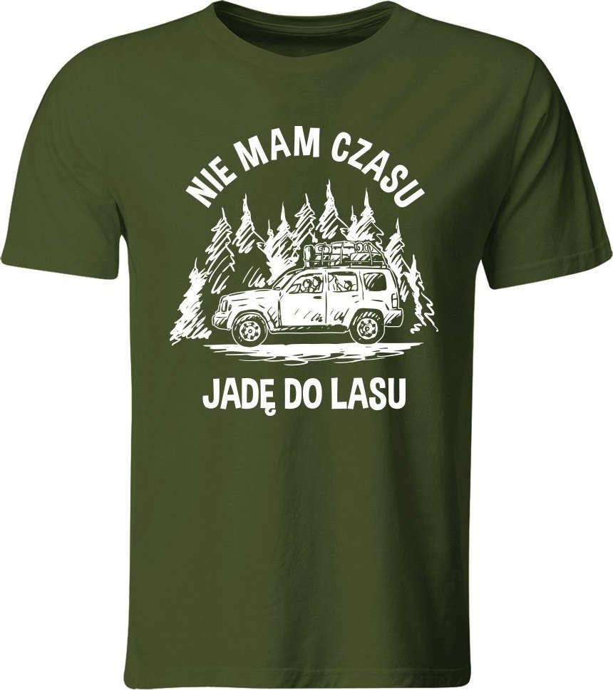 GiTees Nie mam czasu, jadę do lasu, Koszulka męska z nadrukiem, ciemny khaka, roz. S
