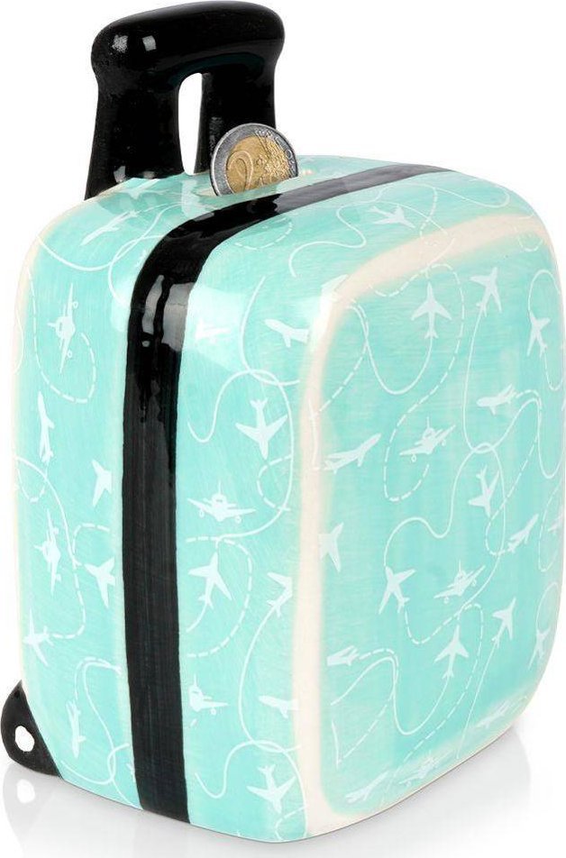 Vilde Skarbonka otwierana ceramiczna walizka turkusowa 12,5x8x15,5 cm.