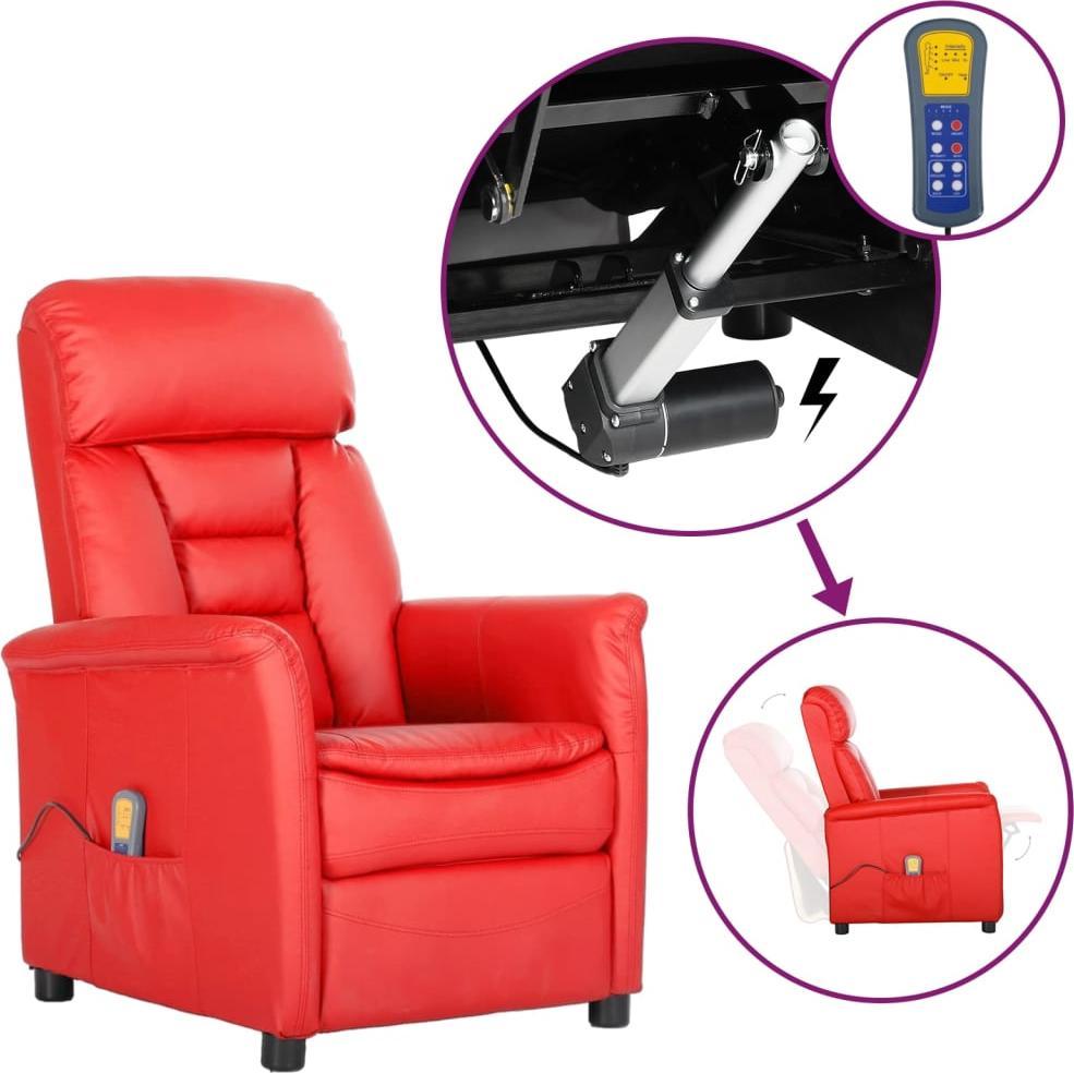 vidaXL vidaXL Rozkładany fotel masujący, elektryczny, czerwony, ekoskóra
