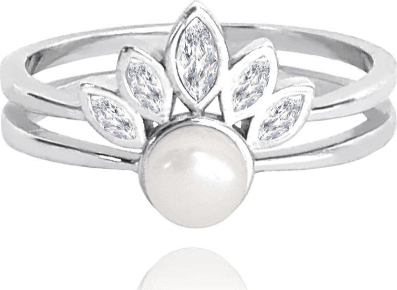 Upominkarnia Pierścien srebrny z perłą i białymi cyrkoniami wielkość 19