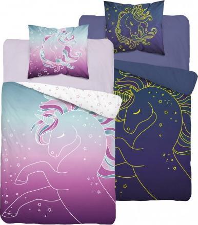 Detexpol Pościel bawełniana świecąca w ciemności 140x200 Fluo jednorożec unicorn