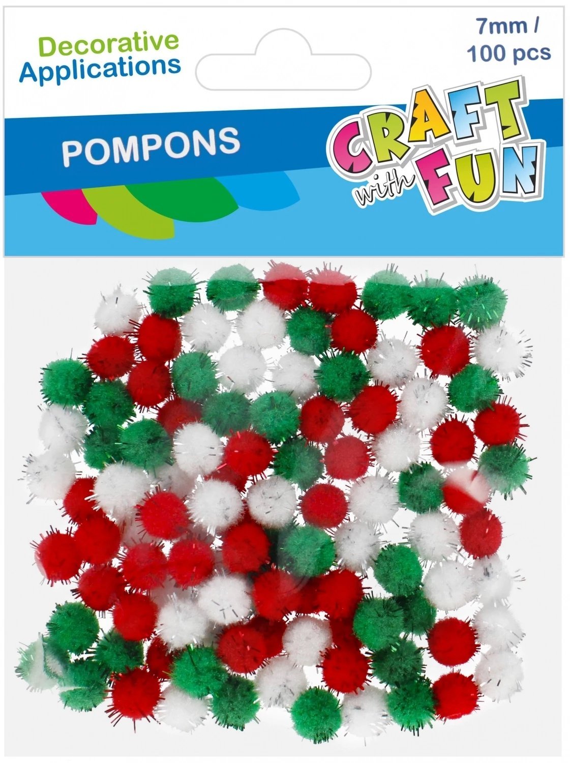 Dekoracja świąteczna Craft with Fun OZDOBA DEK POMPON 100SZT/7MM 3KOL CF 12/144