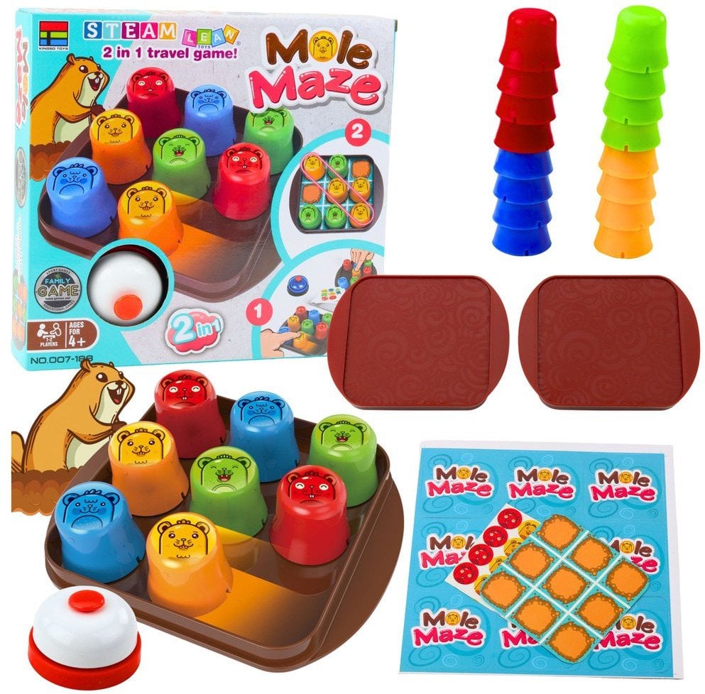 Gra Zręcznościowa 2w1 Mole Maze Szybkie Kubeczki Kółko i Krzyżyk