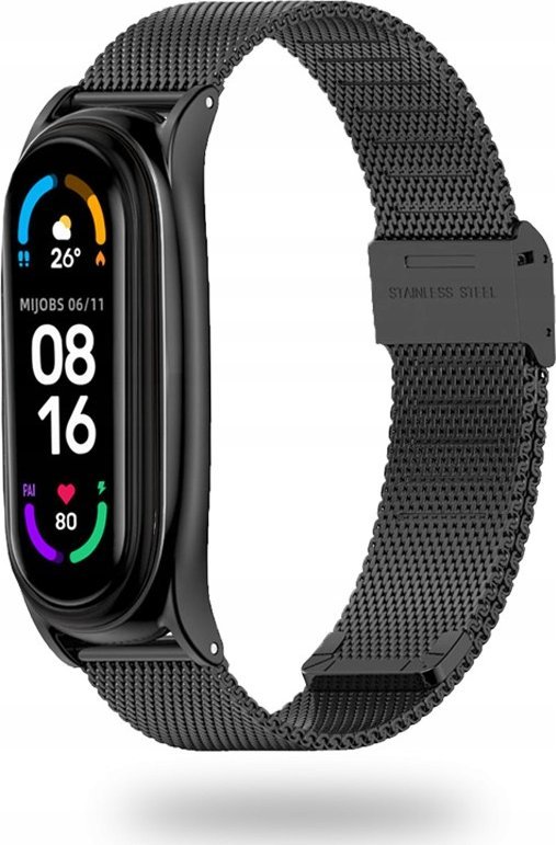 Tech Craft Metalowa Wymienna Bransoletka Opaska do Xiaomi Mi Band 5 / 6 / 6 NFC czarna