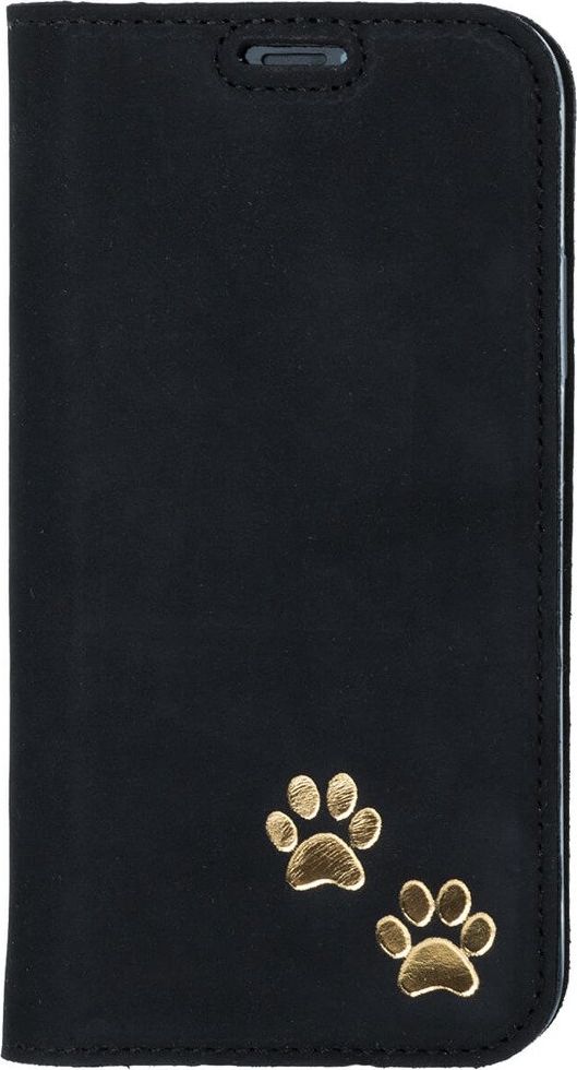 Surazo Etui na telefon Surazo ze skóry naturalnej Smart magnet RFID - Nubuk Czarny - Dwie łapy
