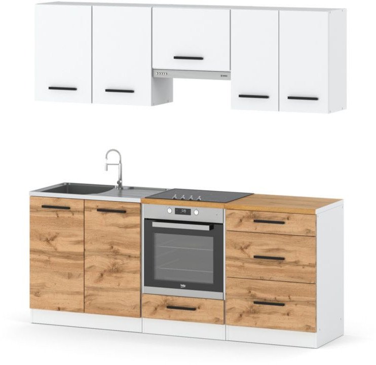 Kuchnia Mała Pojemna Modułowa Z Blatem 2.0m Nowoczesna Biała Biała Wotan