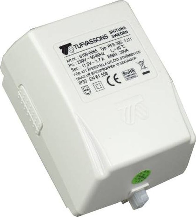 Breve Tufvassons sp. z o.o. Transformator 1-fazowy wtykowy PFS 20S 230/17V /w obudowie IP33 z zabezpieczeniem/ 16118-0021