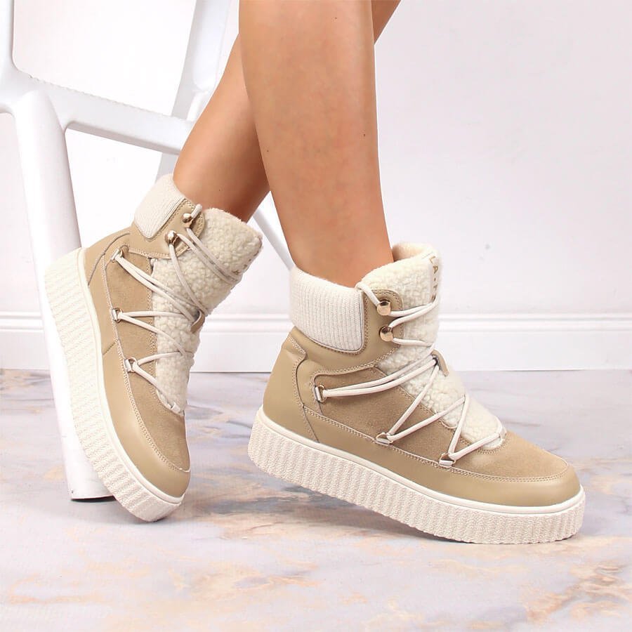 Laura La.Fi Skórzane botki sznurowane na platformie beżowe Laura La.Fi 37