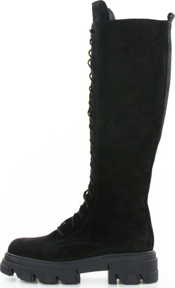 Sempre Kozaki workery skórzane welurowe wiązane do kolana czarne Sempre-38