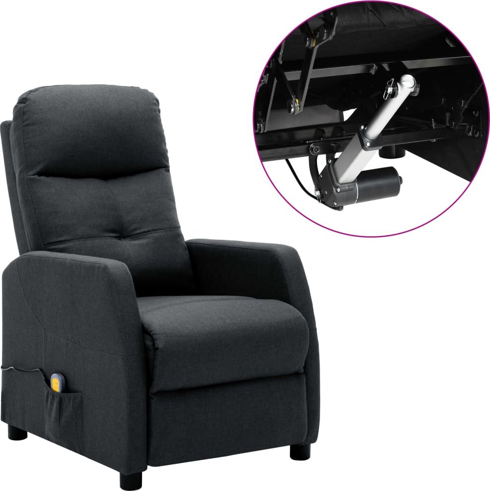 vidaXL Rozkładany fotel masujący, elektryczny, ciemnoszary, tkanina