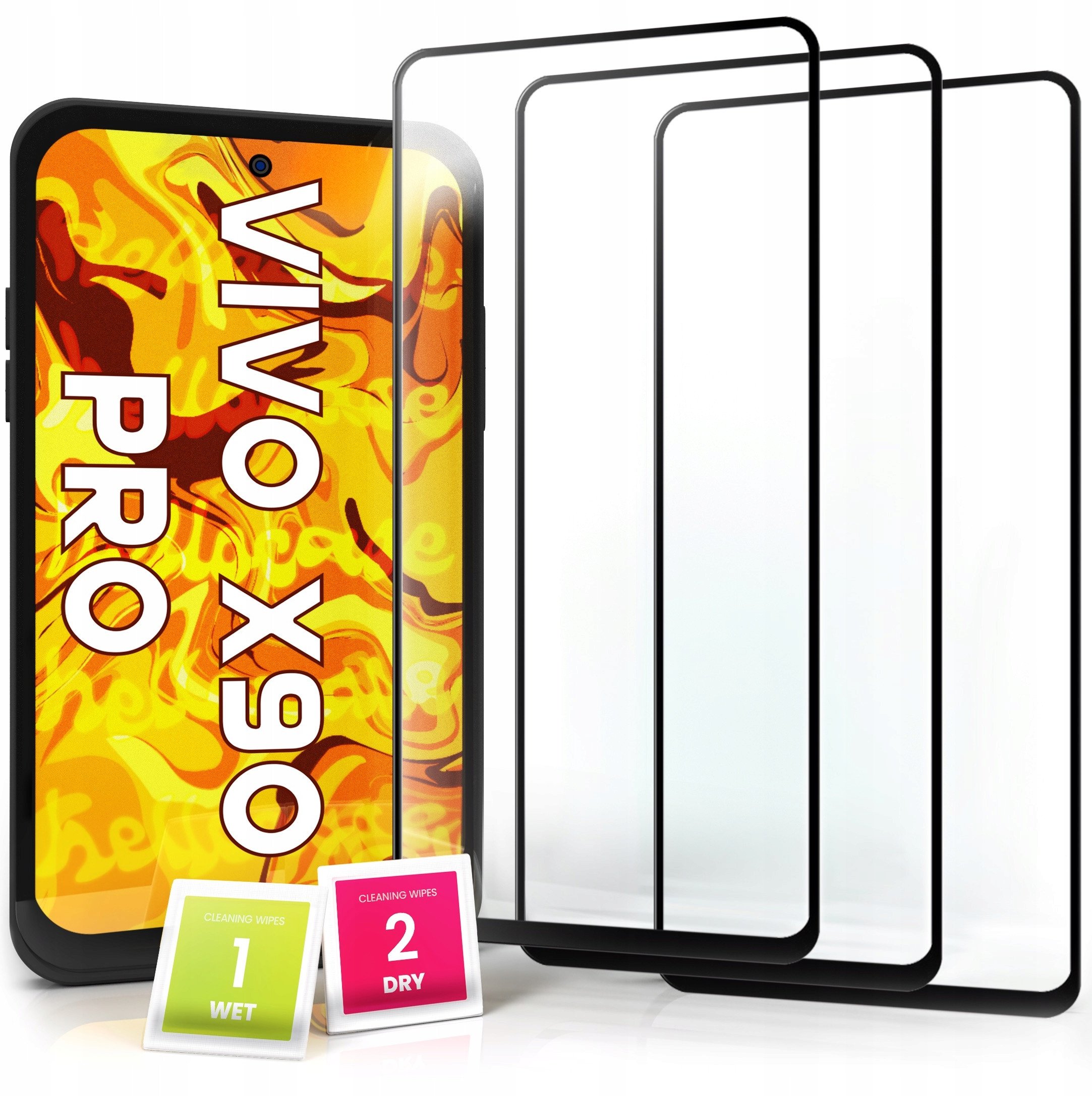 3-PAK Szkło Hartowane do Vivo X90 Pro (Pełne 5D, Curved, Zakrzywione, 9H)