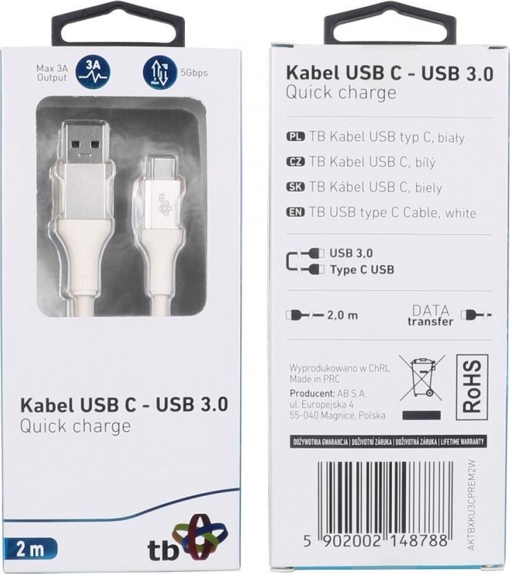 Kabel USB TB Print USB-A - USB-C 2 m Biały (1_791106)