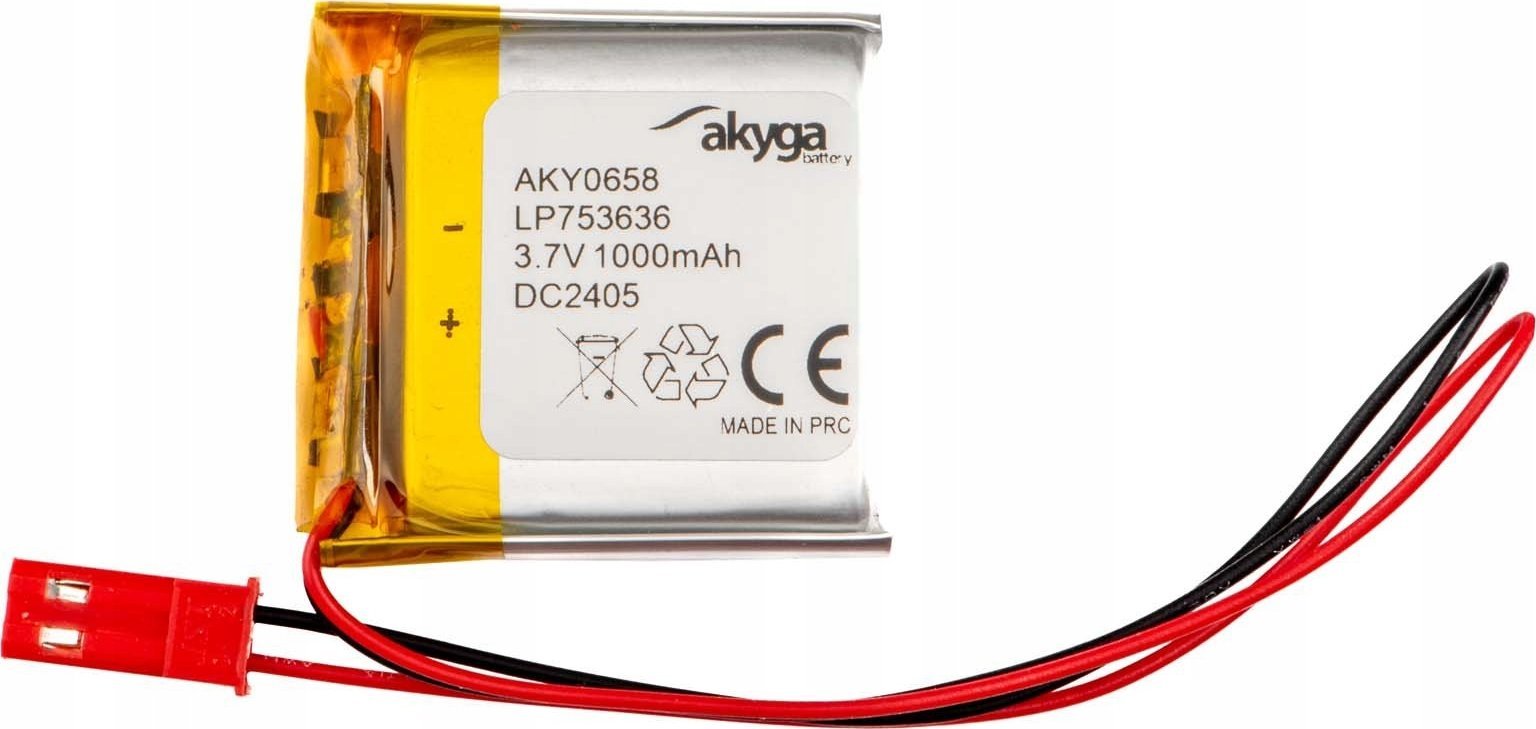 Akumulator Li-Po LP753636 Akyga AKY0658 3.7V / 1000mAh PCM złącze JST 2-Pin 150mm
