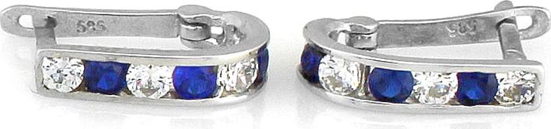 Lovrin KOLCZYKI BIAŁE ZŁOTO 585 SZAFIROWE CYRKONIE PRZECINKI 1,06g