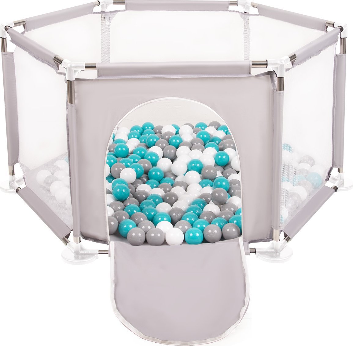 Selonis Selonis Sześciokąt składany KS-100X z piłeczkami 6cm szary: szary-biały-turkus 63x64/100piłek Zabawka kojec