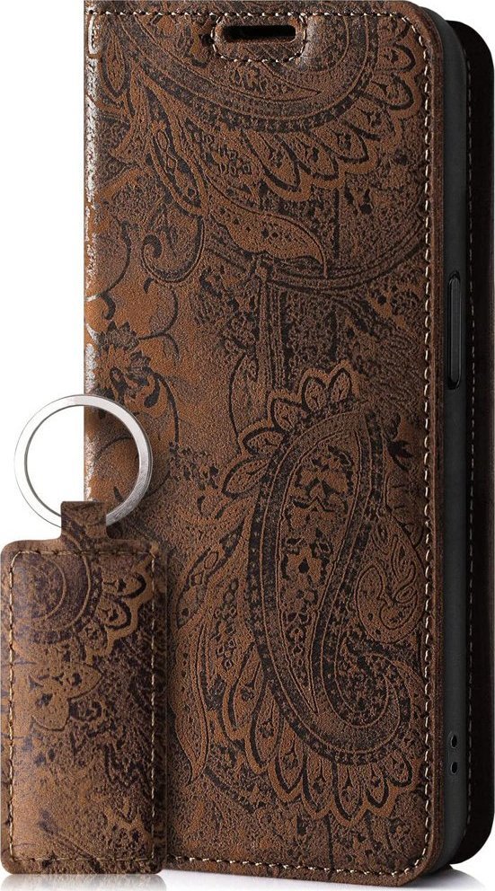 Surazo Etui na telefon skóra naturalna Smart magnet RFID - Ornament Brązowy - TPU Czarne OnePlus 8T