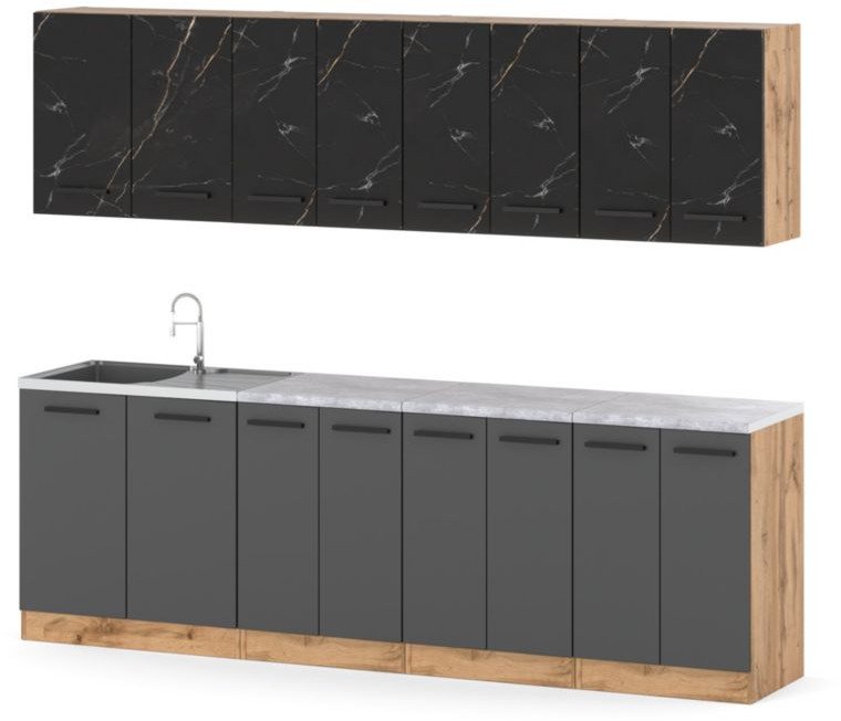 Kuchnia Z Blatem Modułowa Vero 2.6m Modułowa Wotan San Sebastian Szara Mat