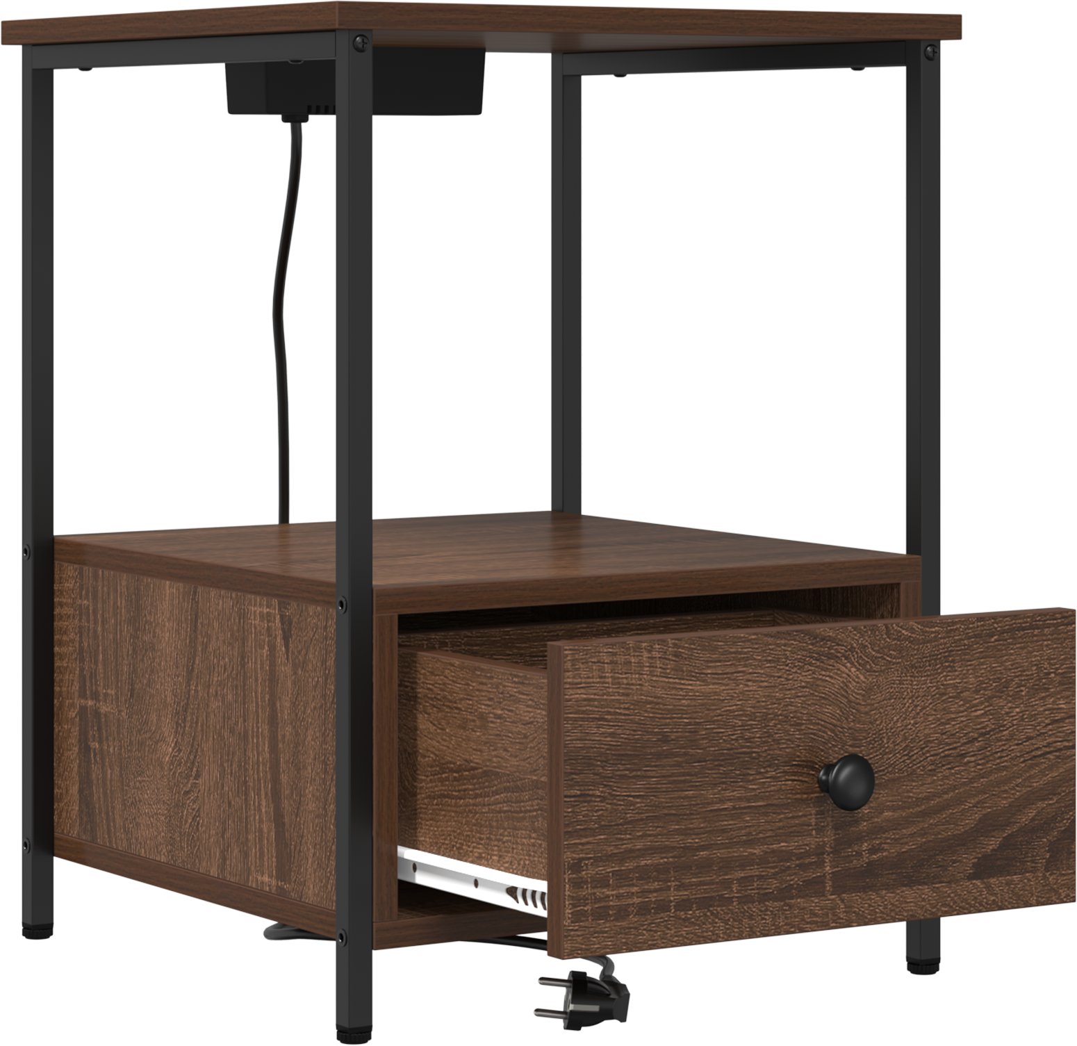 vidaXL Nocna szafka z stacją ładującą z szufladą 2 pcs Brązowy dąb