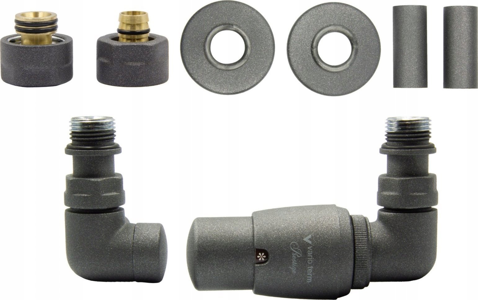 Varioterm Zestaw grzejnikowy Vision termostatyczny All In One prawy grafit strukt ze złączkami na pex