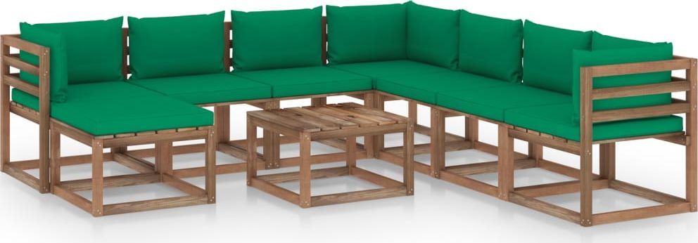 vidaXL 9-cz. zestaw wypoczynkowy do ogrodu z poduszkami, zielony
