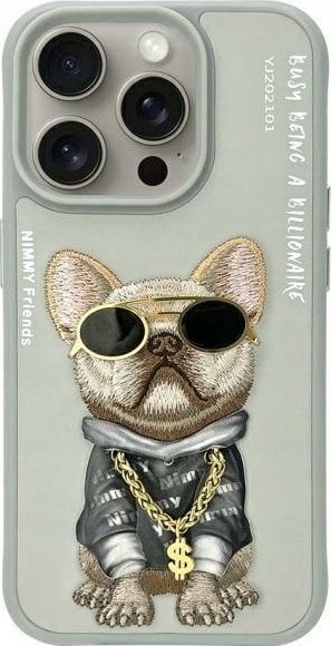 Nimmy iPhone 15 Pro 6.1" case gray/grey Glasses Cool Dog