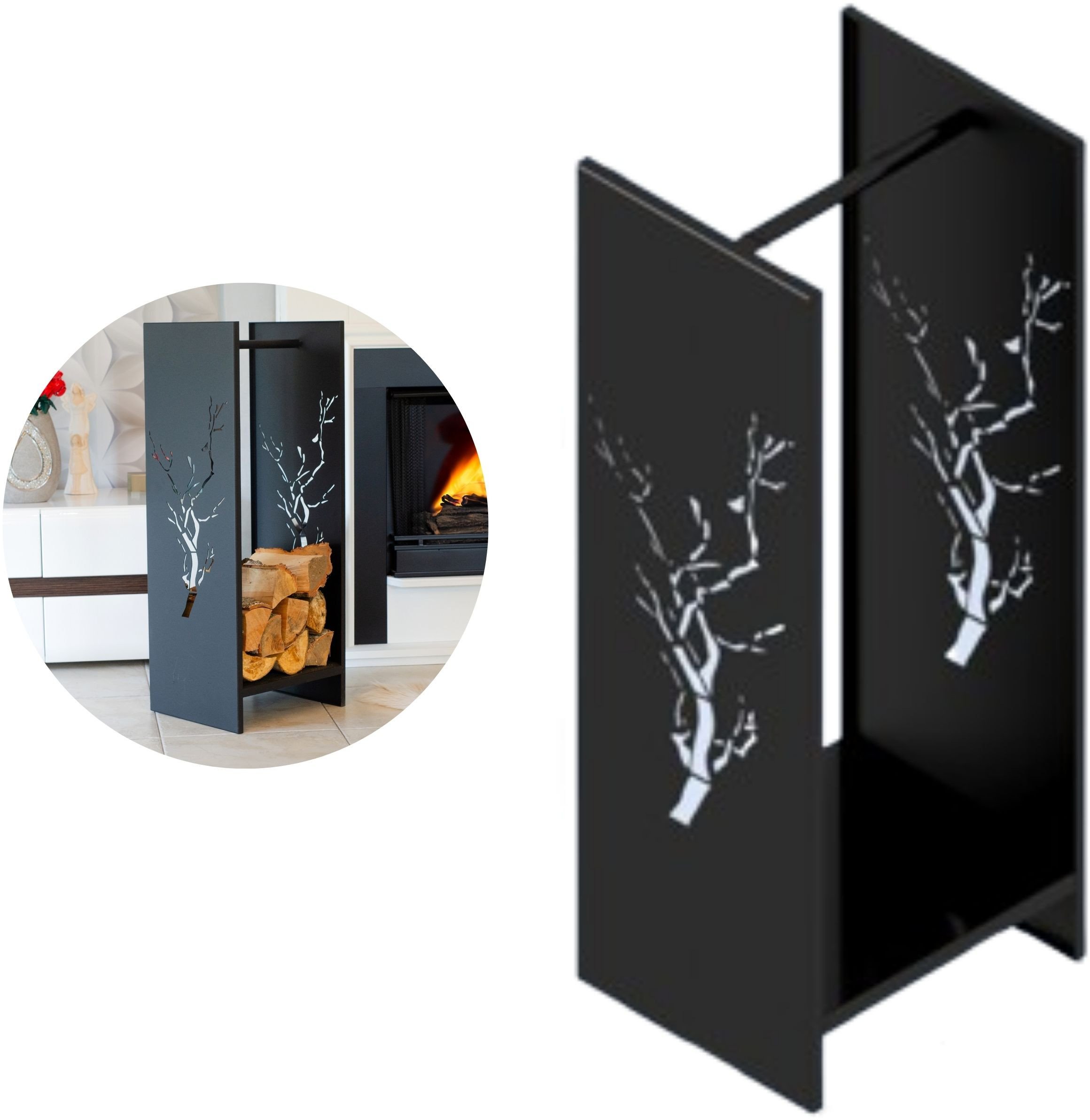 Stojak na drewno kominkowe DĄB II Stalowy wolnostojący regał