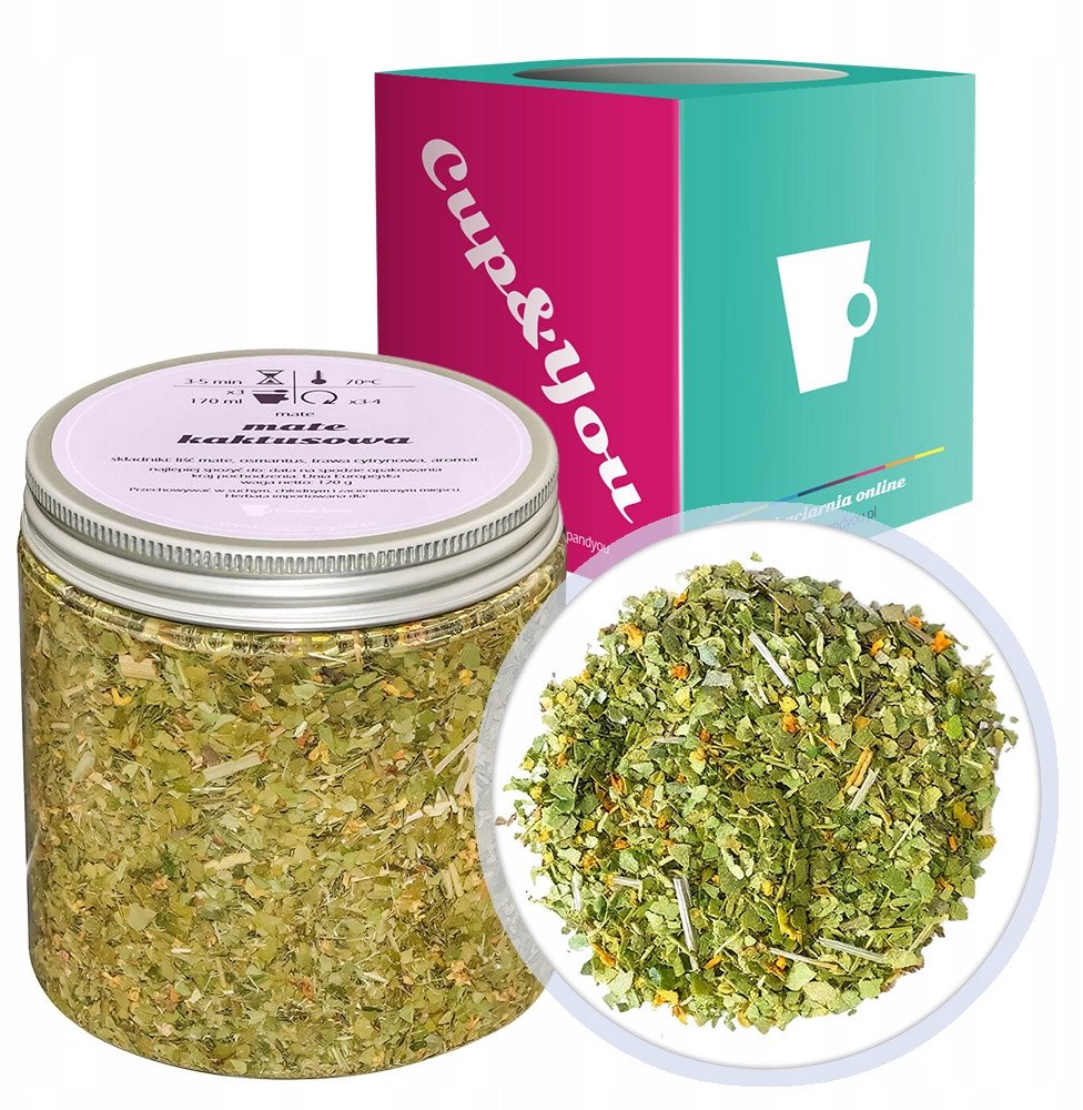 Najlepsza herbata wysokogatunkowa YerbaMate KAKTUSOWA 120g - herbata sypana liściasta napar z ostrokrzewu PREMIUM Cup&You