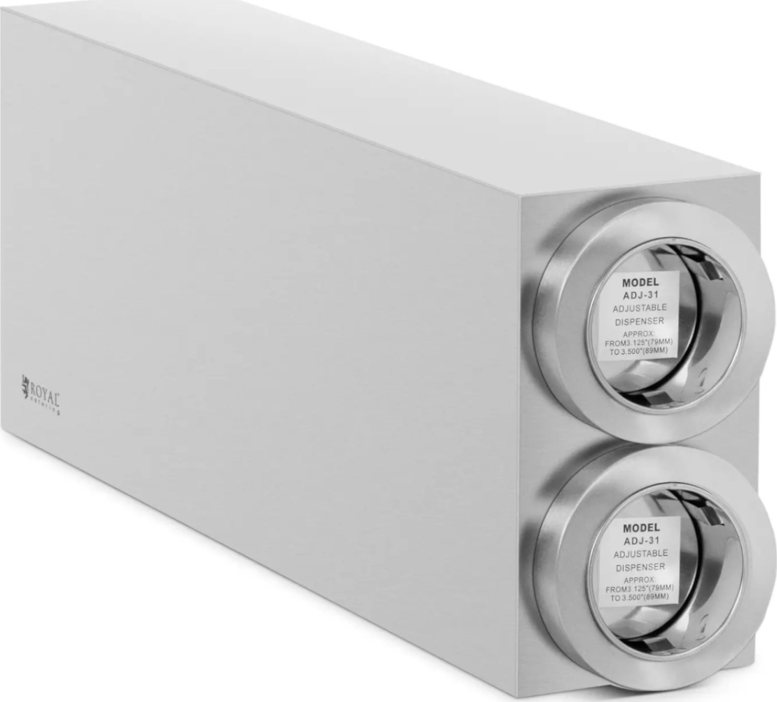 Royal Catering Podajnik dystrybutor do kubków jednorazowych z 2 dozownikami STAL 81 - 89 mm Podajnik dystrybutor do kubków jednorazowych z 2 dozownika