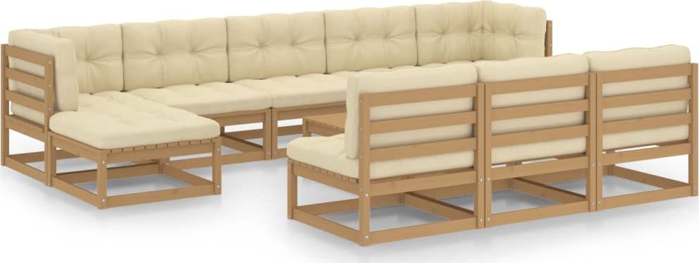 vidaXL 11-cz. zestaw wypoczynkowy do ogrodu z poduszkami, miodowy brąz