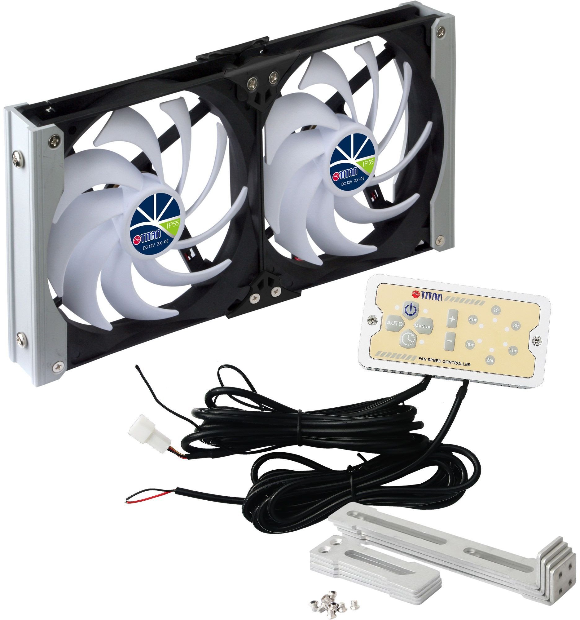 Titan TTC-SC20(B)V2+ Kühlschrank-Doppellüfter 120x25mm IP55, Timer Gleichrichter
