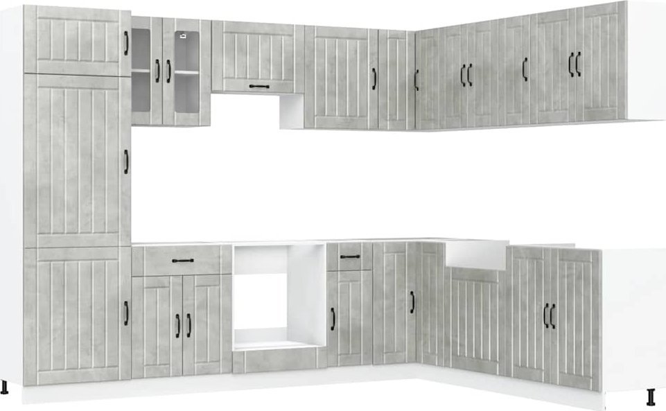 Zestaw szafek kuchennych Lucca, 14-częściowy, szarość betonu
