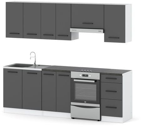 Meble Kuchenne Nowoczesne Szare Mokka 2.4m Zestaw Modułowy Nowoczesny