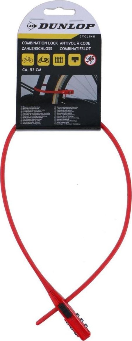 ZAPIĘCIE ROWEROWE PASEK NA SZYFR CZERWONY DUNLOP