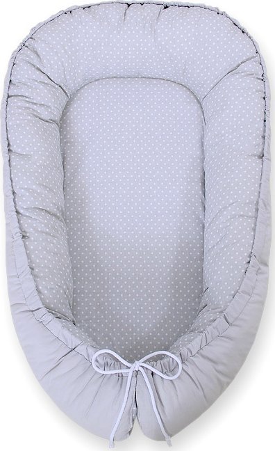 Kokon niemowlęcy dwustronny kojec otulacz Premium BOBONO- kropki na szarym/szary