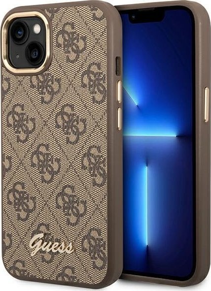 Guess Etui do iPhone 14 Plus 6,7 brązowy/brązowy hard case 4G Vintage Gold Logo