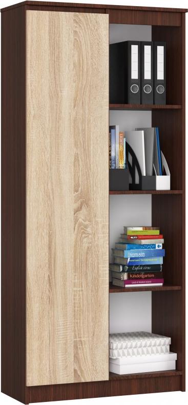 Fabryka Mebli Akord REGAŁ BIUROWY R 80 cm CLP 1 DRZWI 4 PÓŁKI WENGE / SONOMA