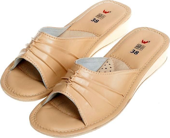 Wójciak Pantofle skórzane damskie na 3,5cm klinie pw021 beżowy 40