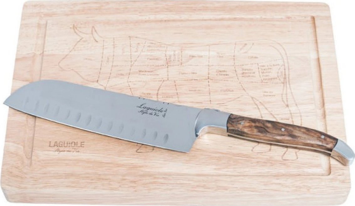 Zestaw Luxury Line - Nóż Santoku z oliwnego drewna i deska do krojenia