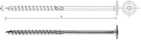 WKRĘT DO DREWNA Z KOŁNIERZEM NA TORX OCYNKOWANY 6*300MM T30