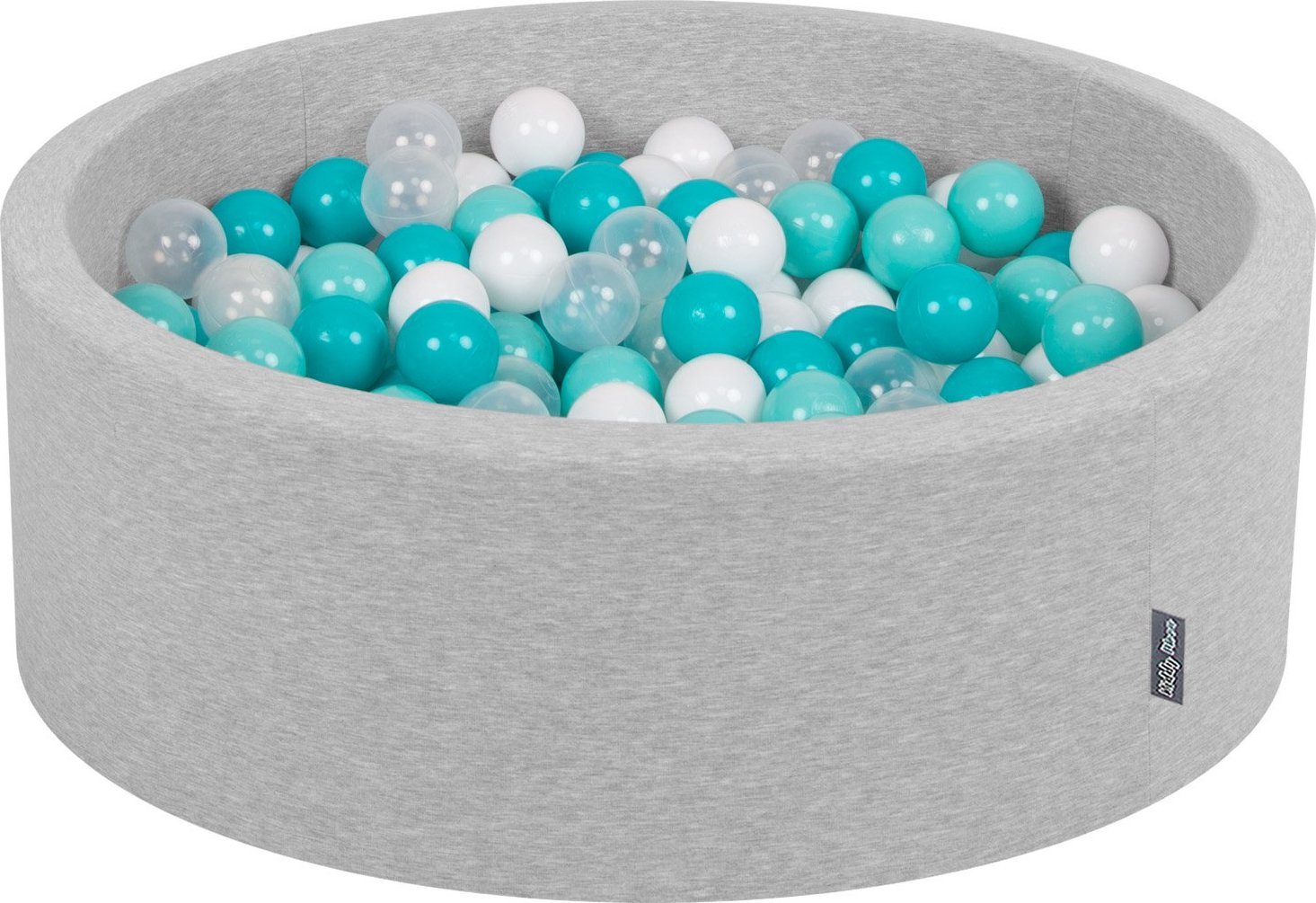 KiddyMoon KiddyMoon Suchy basen okrągły z piłeczkami 7cm jasnoszary: jasny turkus-biały-transparent-turkus 90x30cm/300piłek Zabawka basen piankowy